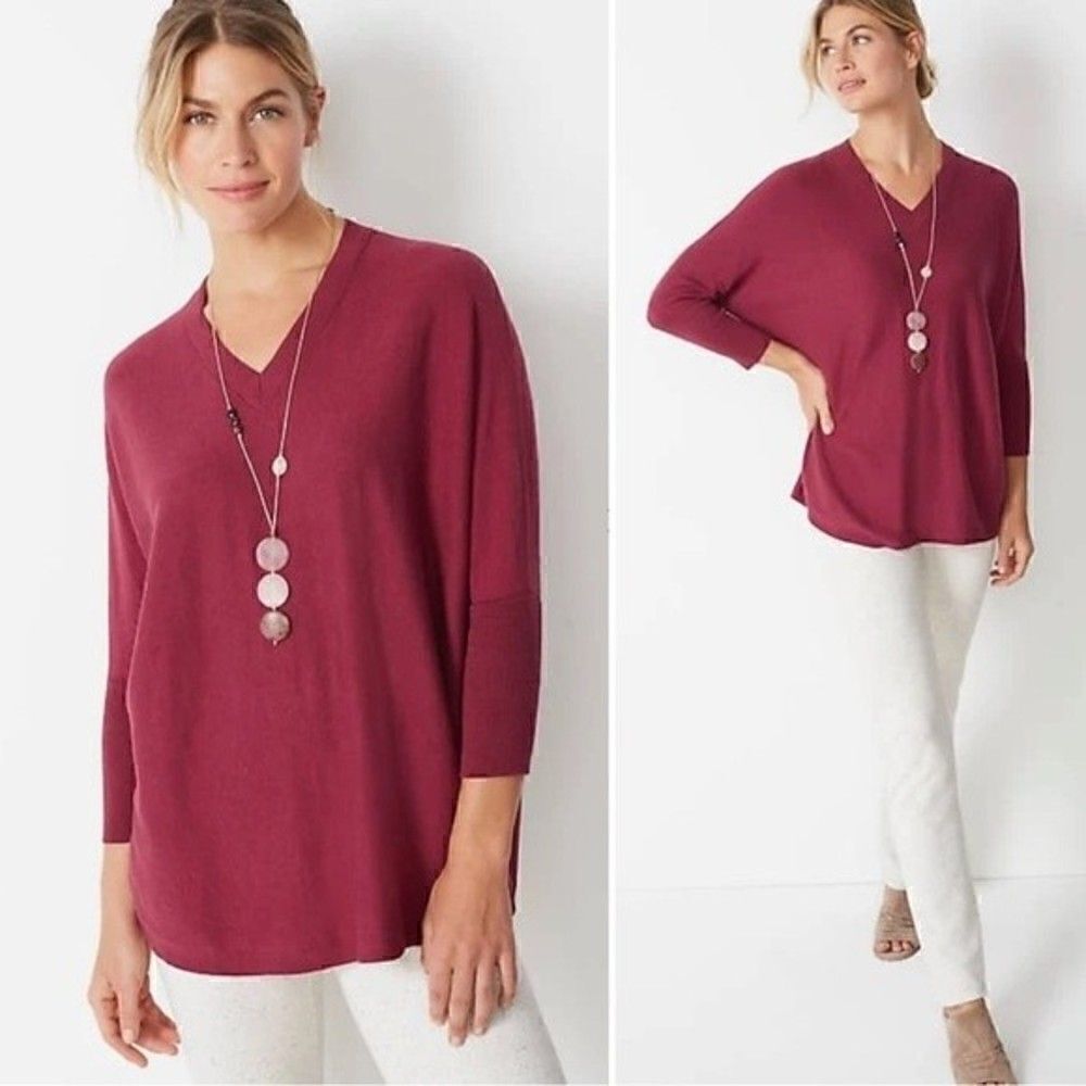 J.Jill Purejill Easy Rib-Trimmed Oversized Pullover Sweater, Sz Large
